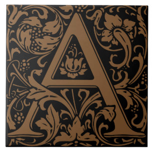 William Morris Arts and Crafts Monogram Letter A Tile