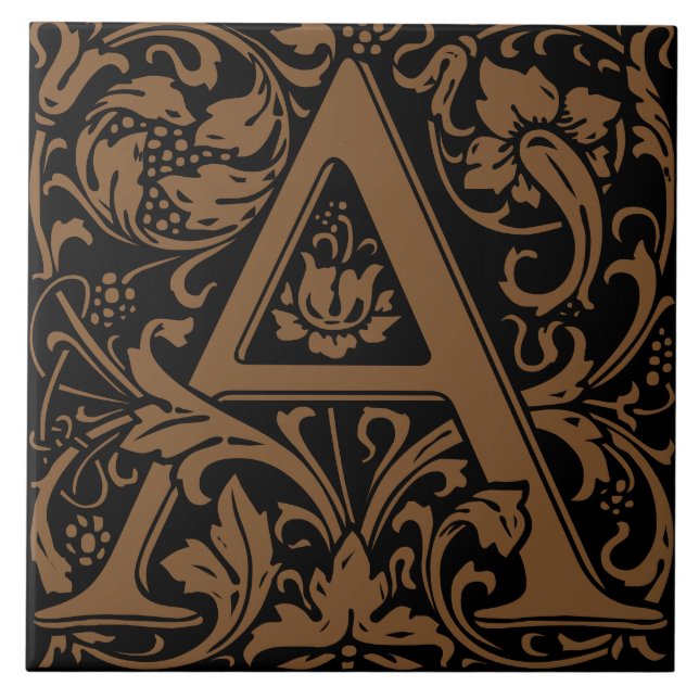 William Morris Arts and Crafts Monogram Letter A Tile (Front)