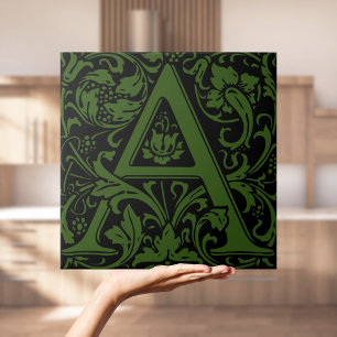 William Morris Arts and Crafts Monogram Letter A Tile