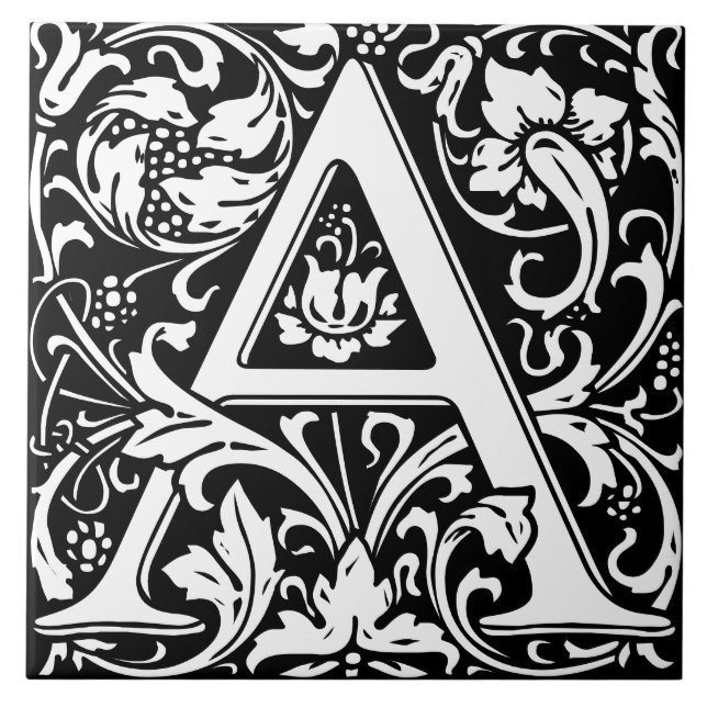 William Morris Arts and Crafts Monogram Letter A Tile (Front)