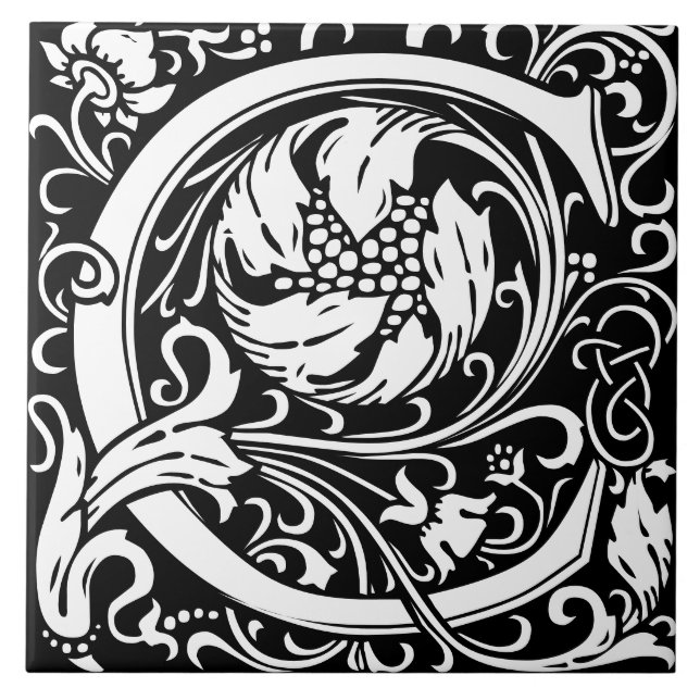 William Morris Arts and Crafts Monogram Letter C Tile (Front)