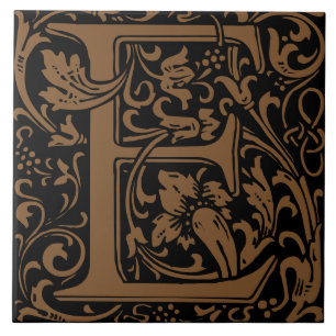 William Morris Arts and Crafts Monogram Letter E Tile