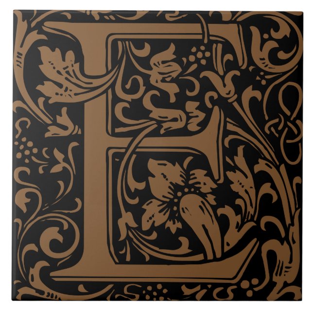 William Morris Arts and Crafts Monogram Letter E Tile (Front)