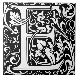 William Morris Arts and Crafts Monogram Letter E Tile