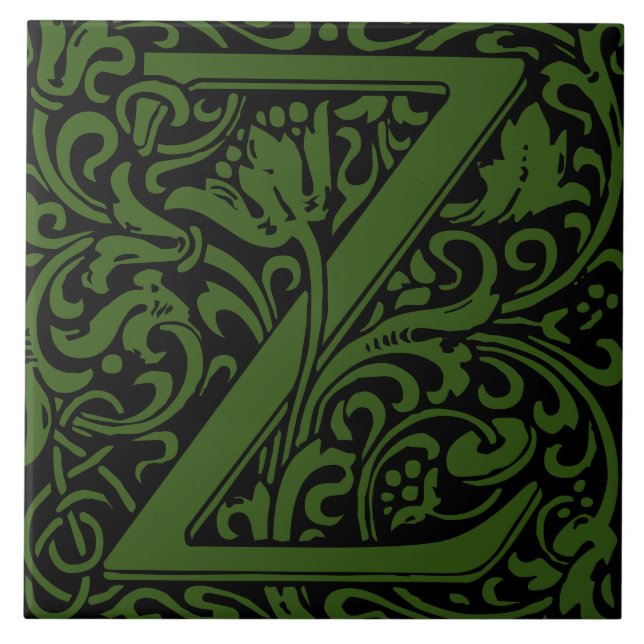 William Morris Arts and Crafts Monogram Letter Z Tile (Front)