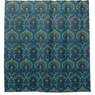 William Morris Autumn Flowers Pattern Seaside Blue Shower Curtain