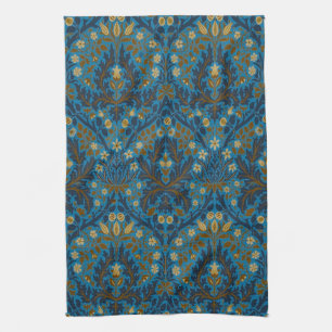 William Morris Autumn Flowers Pattern Seaside Blue Tea Towel