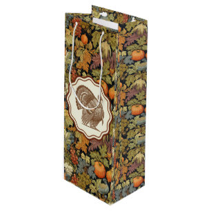 William Morris Autumn Leaf Pumpkins Vintage Turkey Wine Gift Bag