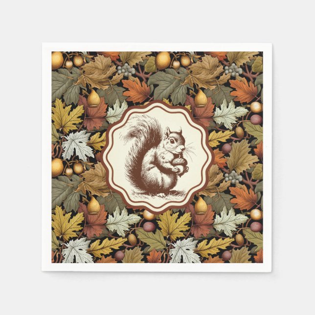 William Morris Autumn Leaves with Squirrel Retro  Napkin (Front)