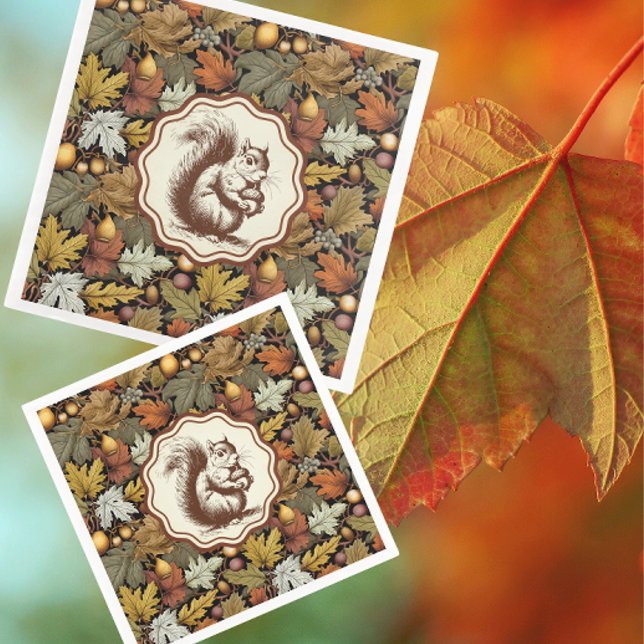 William Morris Autumn Leaves with Squirrel Retro  Napkin (Another good host/hostess gift!)