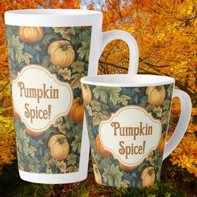William Morris Autumn Pumpkin Spice Personalised  Latte Mug (Latte mugs 2 sizes)