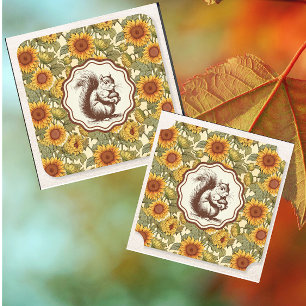 William Morris Autumn Sunflowers Squirrel Retro  Paper Coaster