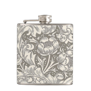 William Morris Bachelor's Button antique damask Hip Flask