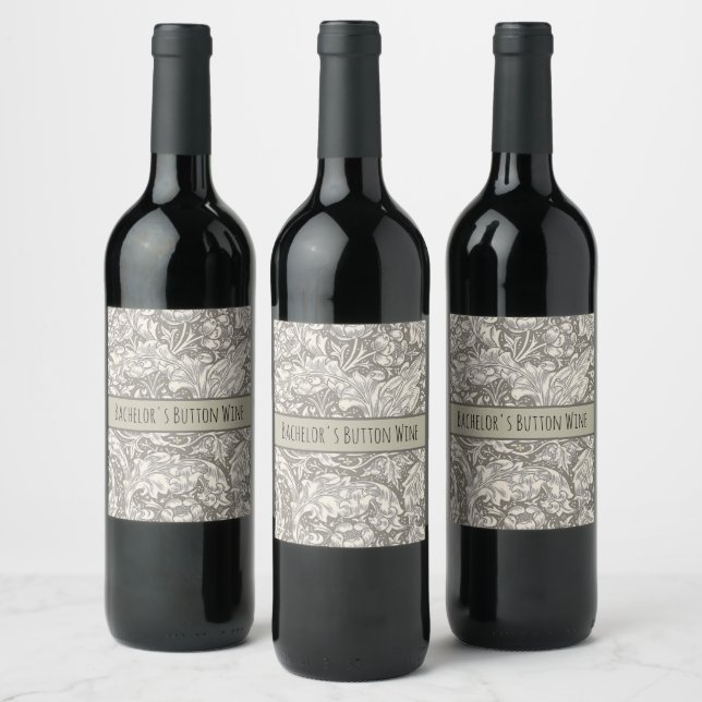 William Morris Bachelor's Button antique damask Wine Label (Bottles)