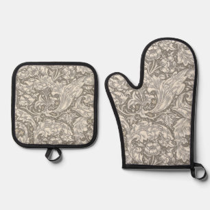 William Morris Bachelor's Button Flower Floral Bot Oven Mitt & Pot Holder Set