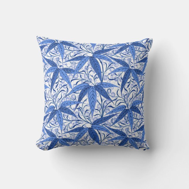 William Morris Bamboo Print, Cobalt Blue & White Cushion (Front)