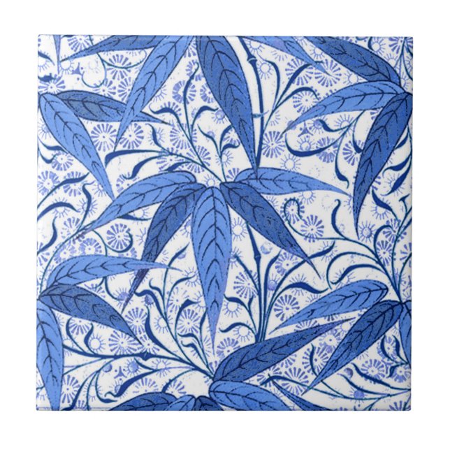 William Morris Bamboo Print, Cobalt Blue & White Tile (Front)