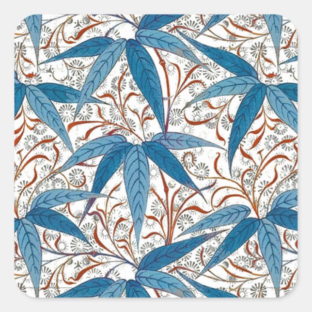 William Morris Bamboo Print, Denim Blue & White Square Sticker (Front)