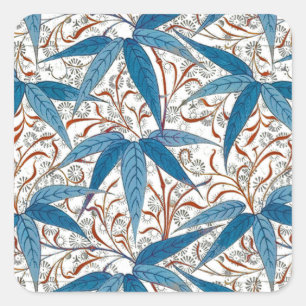 William Morris Bamboo Print, Denim Blue & White Square Sticker