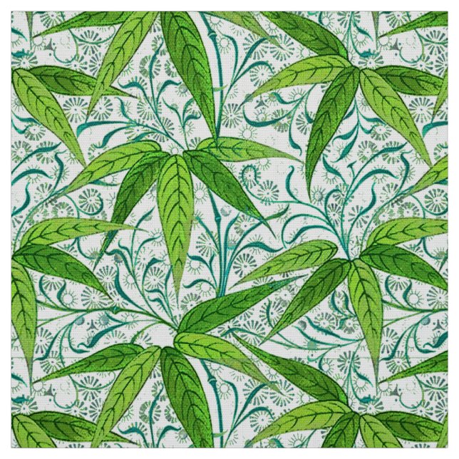 William Morris Bamboo Print, Green and White Fabric (Swatch)