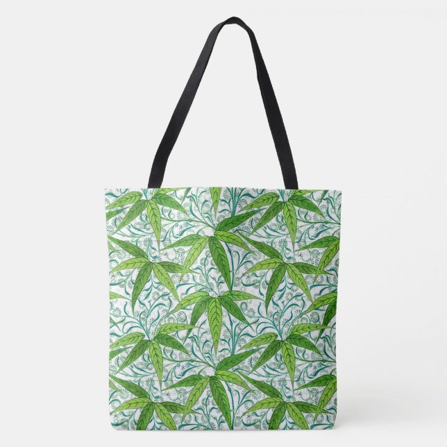 William Morris Bamboo Print, Green and White Tote Bag (Front)