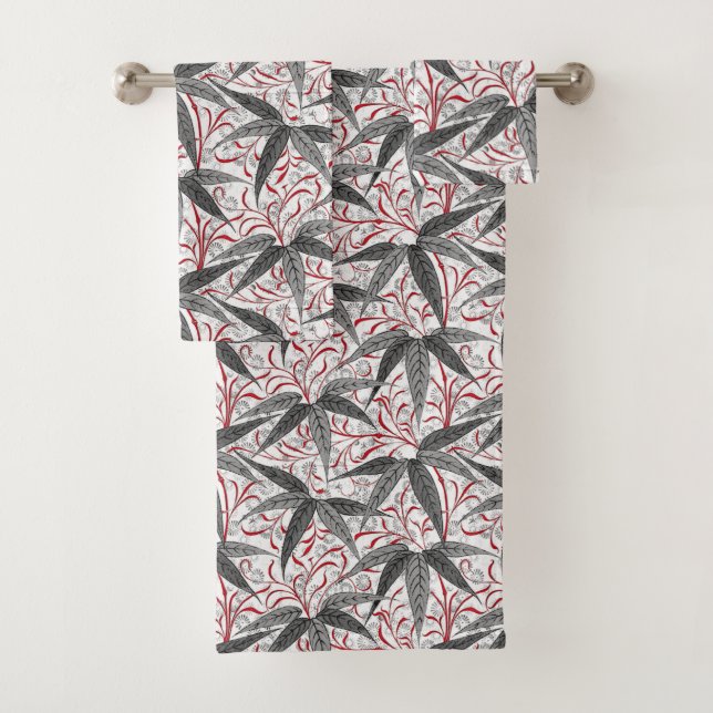 William Morris Bamboo Print, Grey and White Bath Towel Set (Insitu)