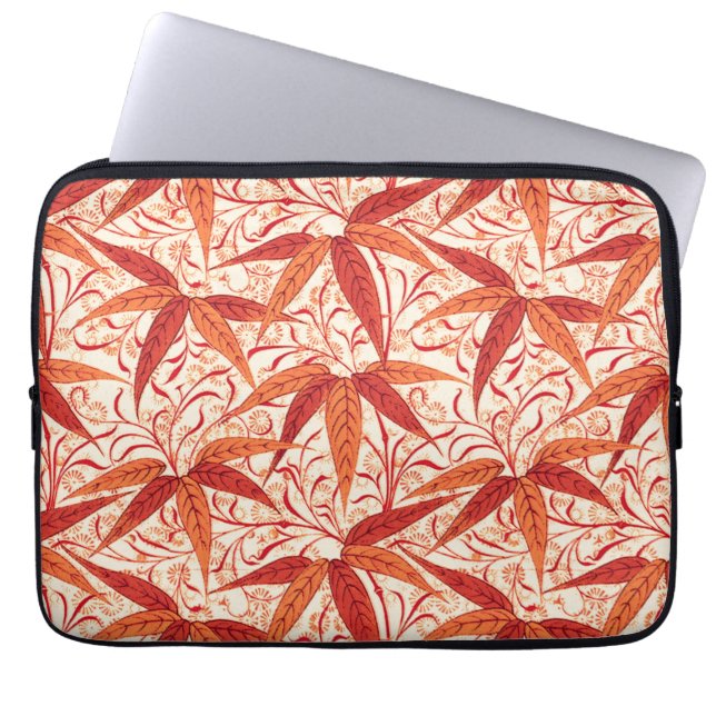 William Morris Bamboo Print, Mandarin Orange Laptop Sleeve (Front)