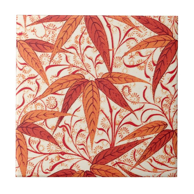 William Morris Bamboo Print, Mandarin Orange Tile (Front)