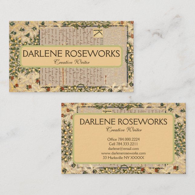 William Morris Beautiful Floral Frame Business Card (Front/Back)