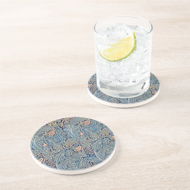 William Morris Beautiful Floral Pattern Blue Pink  Coaster (Side)