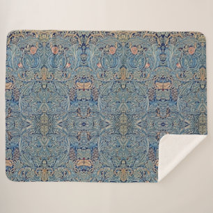 William Morris Beautiful Floral Pattern Blue Pink Sherpa Blanket