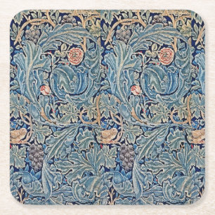 William Morris Beautiful Floral Pattern Blue Pink  Square Paper Coaster