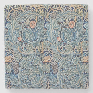 William Morris Beautiful Floral Pattern Blue Pink  Stone Coaster