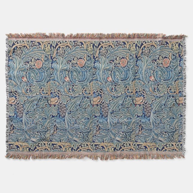 William Morris Beautiful Floral Pattern Blue Pink  Throw Blanket (Front)