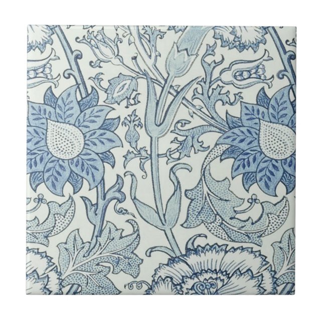 William Morris Beautiful floral pattern, blue,rose Tile (Front)