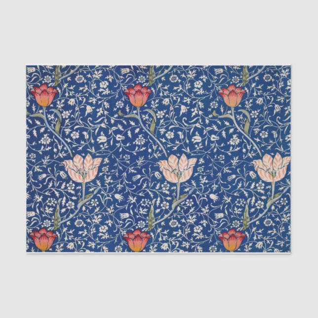 William Morris Beautiful Floral Pattern Blue Tissue Paper (Front)