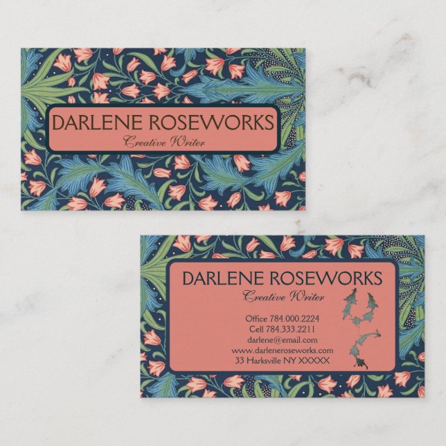 William Morris Beautiful Floral Pink  Lily Business Card (Front/Back)
