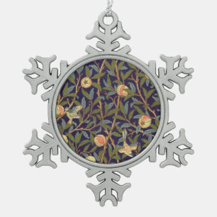 William Morris Bird And Pomegranate Vintage Art Snowflake Pewter Christmas Ornament