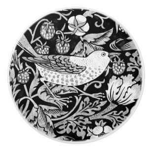 William Morris Bird & Flower Black and White  Ceramic Knob