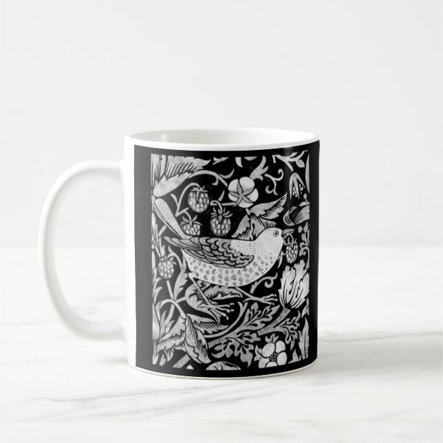 William Morris Bird & Flower Tile, Black and White Coffee Mug (Left)