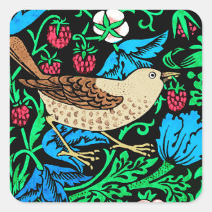 William Morris Bird & Flower Tile, Blue and Brown Square Sticker