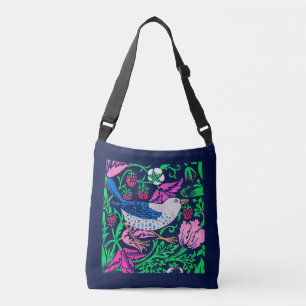 William Morris Bird & Flower Tile, Navy & Fuchsia Crossbody Bag
