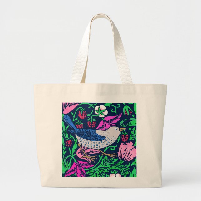 William Morris Bird & Flower Tile, Navy & Fuchsia Large Tote Bag (Front)