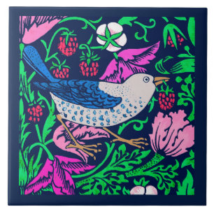 William Morris Bird & Flower Tile, Navy & Fuchsia Tile