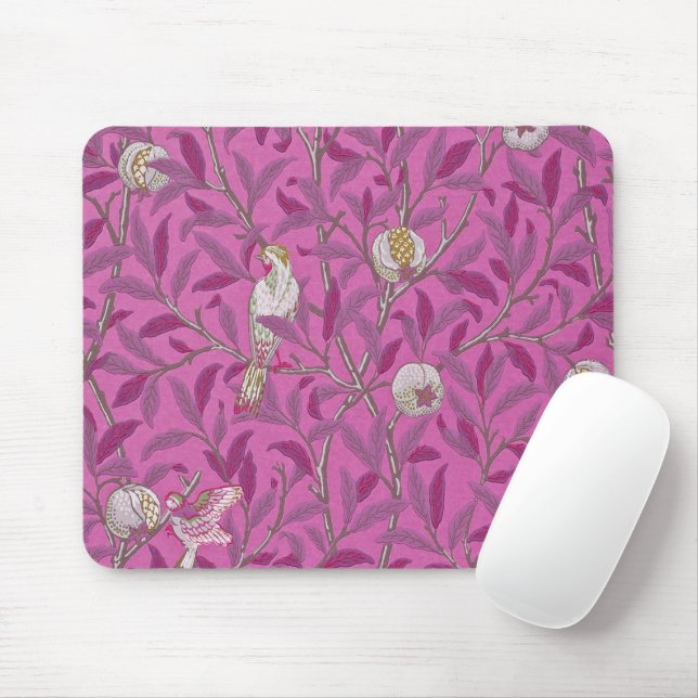 William Morris, Birds and Pommegrenates - Pink Mouse Mat (With Mouse)