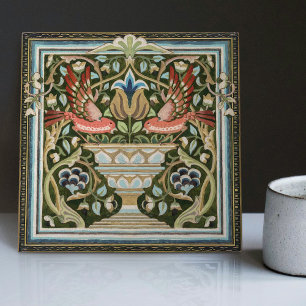 William Morris Birds and Tulips Green Art Nouveau Tile