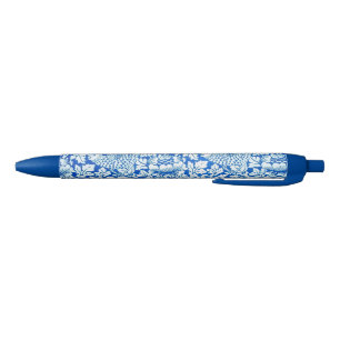 William Morris, Birds ands Anemone - Blue Floral  Black Ink Pen