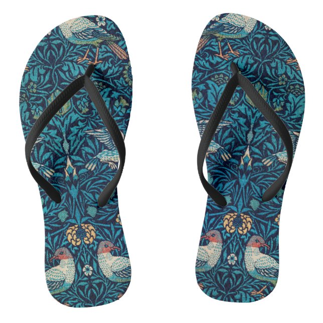 William Morris Birds Art Nouveau Floral Pattern Flip Flops (Footbed)