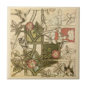 William * Morris  Birds Trellis Vines Olive Beige  Tile