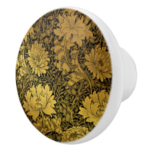 William Morris Black And Gold Floral Pattern Ceramic Knob